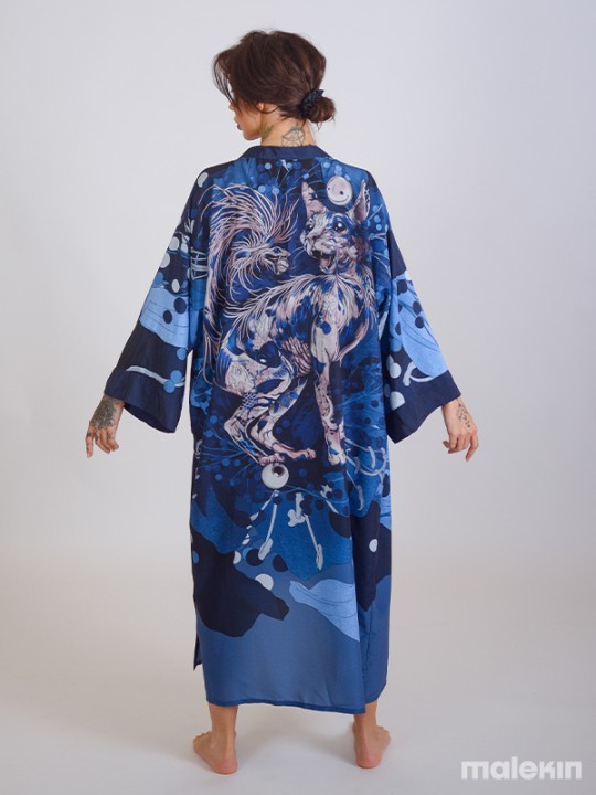 NEKO BLUE EXTRA LONG KIMONO