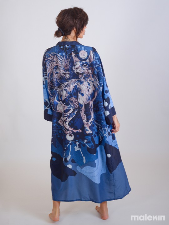 NEKO BLUE EXTRA LONG KIMONO