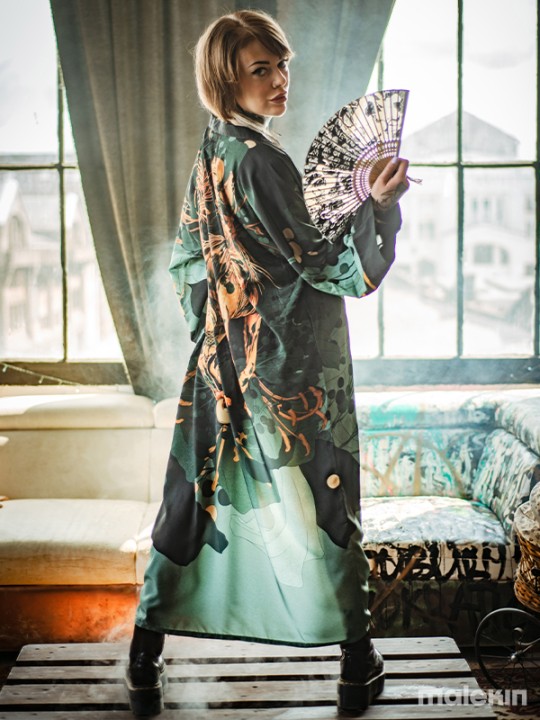 NEKO GREEN EXTRA LONG KIMONO