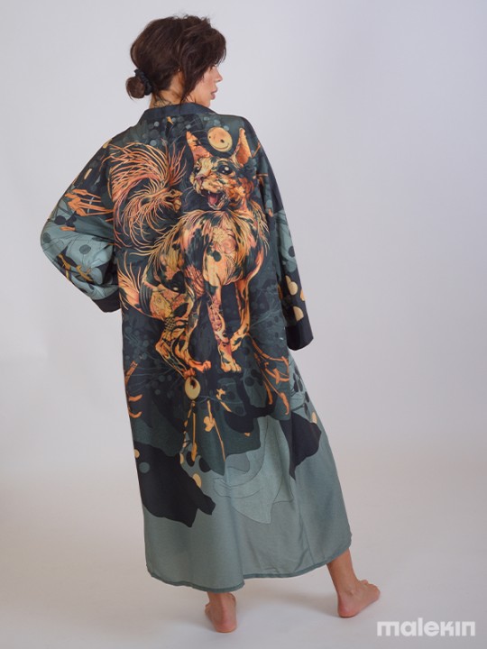 NEKO GREEN EXTRA LONG KIMONO