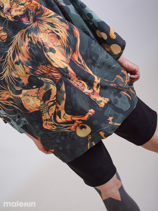 NEKO GREEN SHORT KIMONO